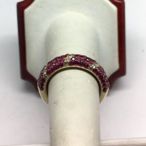 14k Ye;llow Gold Diamonds Ruby Band S7
