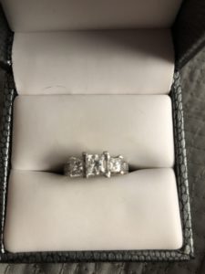 3 stone Princess cut diamond engagement ring
