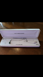 Genuine (lab created) emerald sterling silver necklace with diamonds