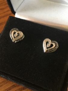 Kay Jewelers Sterling Silver Heart Shaped Black & White Diamond Earrings