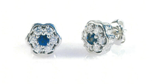 Masion Birks Flower Petal Earrings: 18K White Gold, Blue Sapphire, Diamond