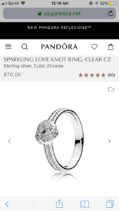 PANDORA SPARKLING LOVE KNOT RING, CLEAR CZ Sterling silver, Cubic Zirconia SIZE 7