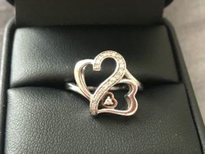 Silver and diamond double heart ring